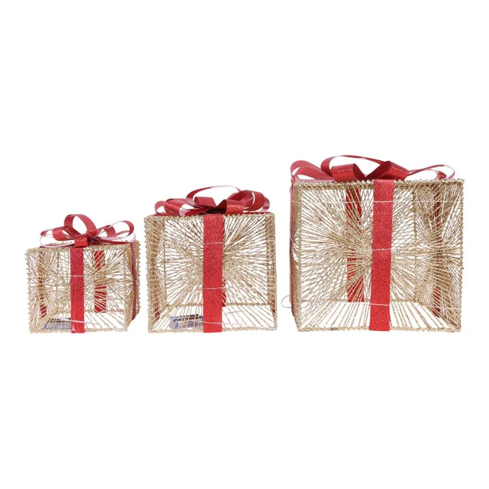 TRIO DE CAJAS DE REGALO DORADO CON ROJO 200-2100928B SANTINI