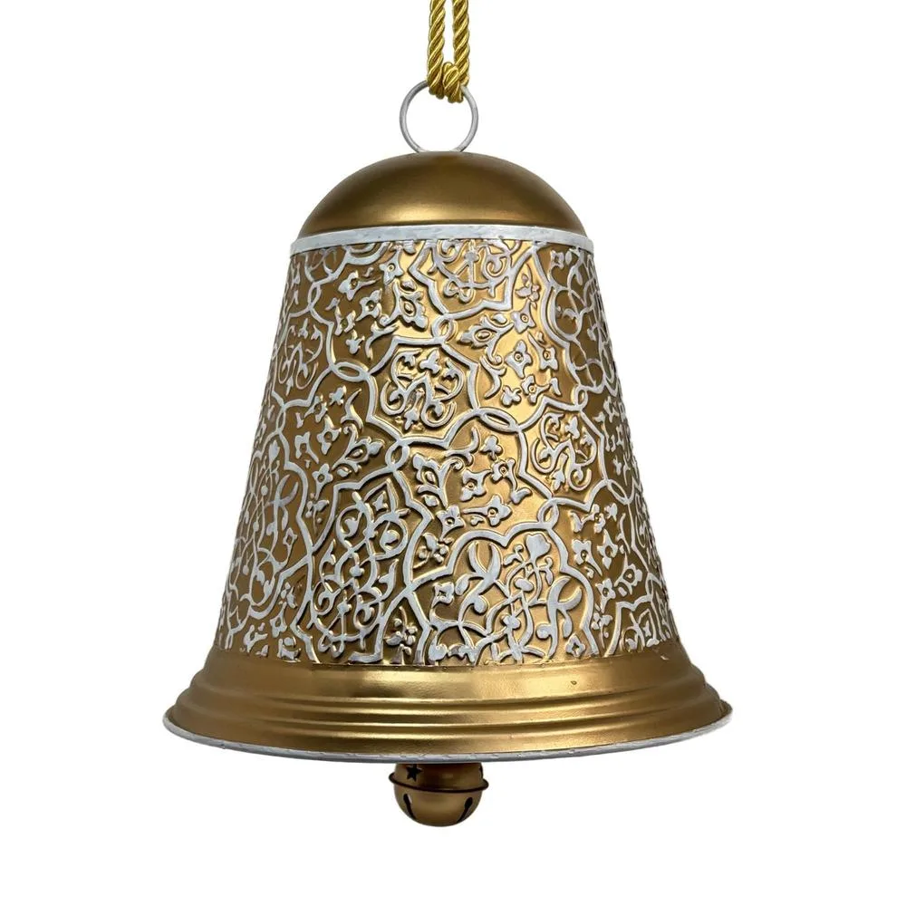 CAMPANA DORADA CON DETALLES BLANCOS COLGANTE 27.9X27.9X31. 201-0500194 SANTINI