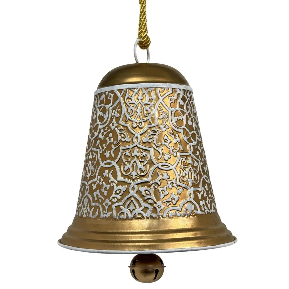 CAMPANA DORADA CON DETALLES BLANCOS COLGANTE 23.7X23.7X27. 201-0500196 SANTINI