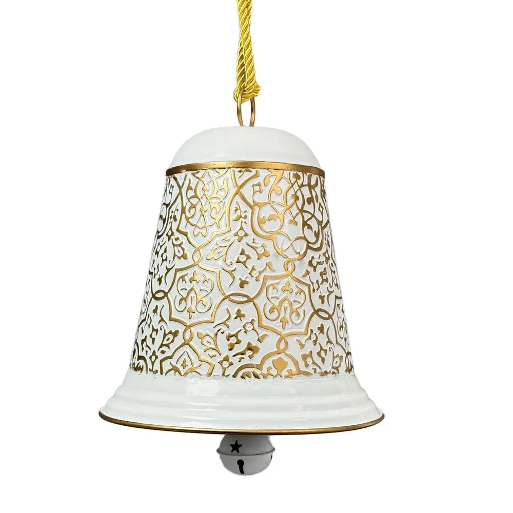 CAMPANA COLGANTE  BLANCA CON DETALLES DORADOS 23.7X23.7X27. 201-0500197 SANTINI