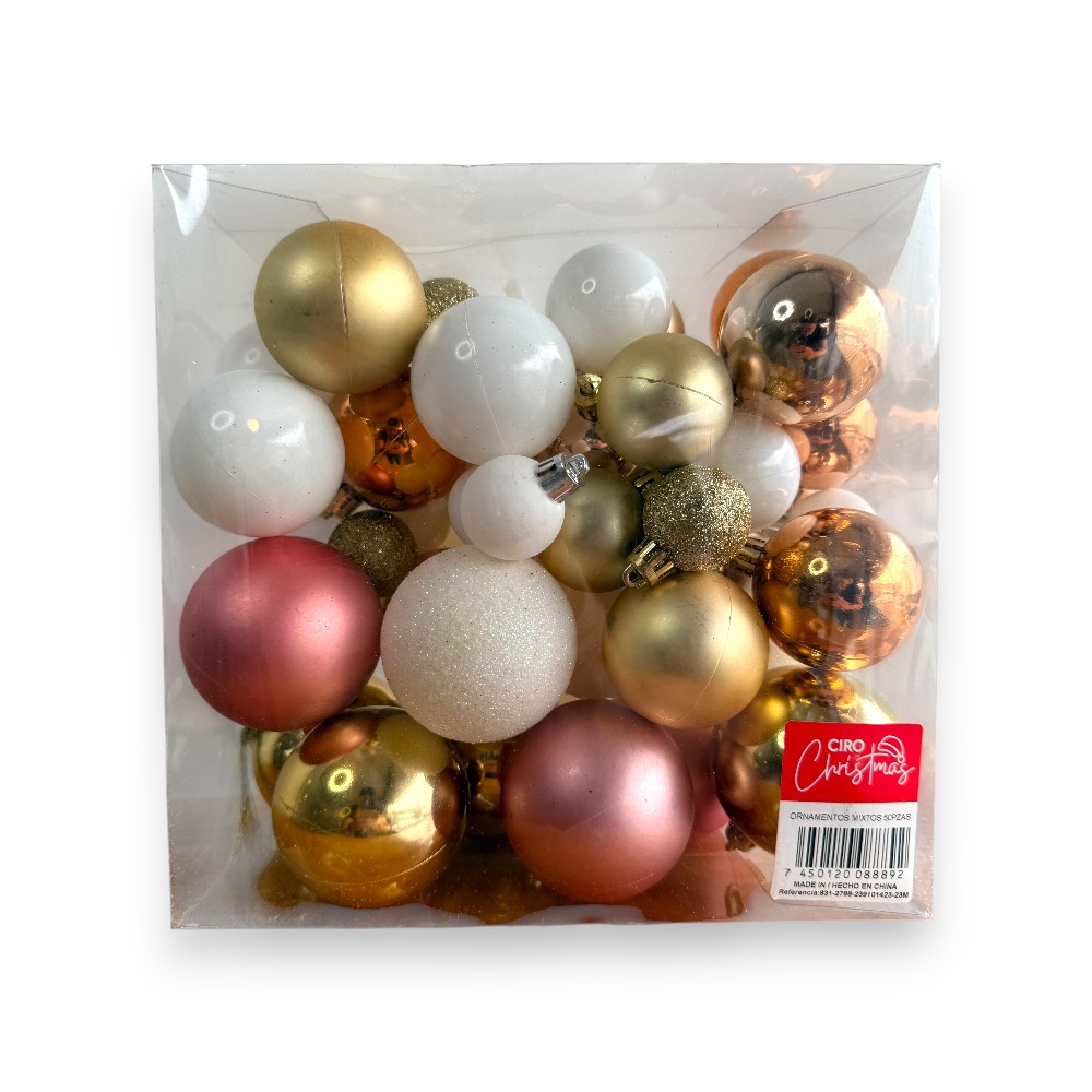ADORNO PARA COLGAR 50PZ DORADO BLANCO 1423-23M CIRO CHRISTMAS